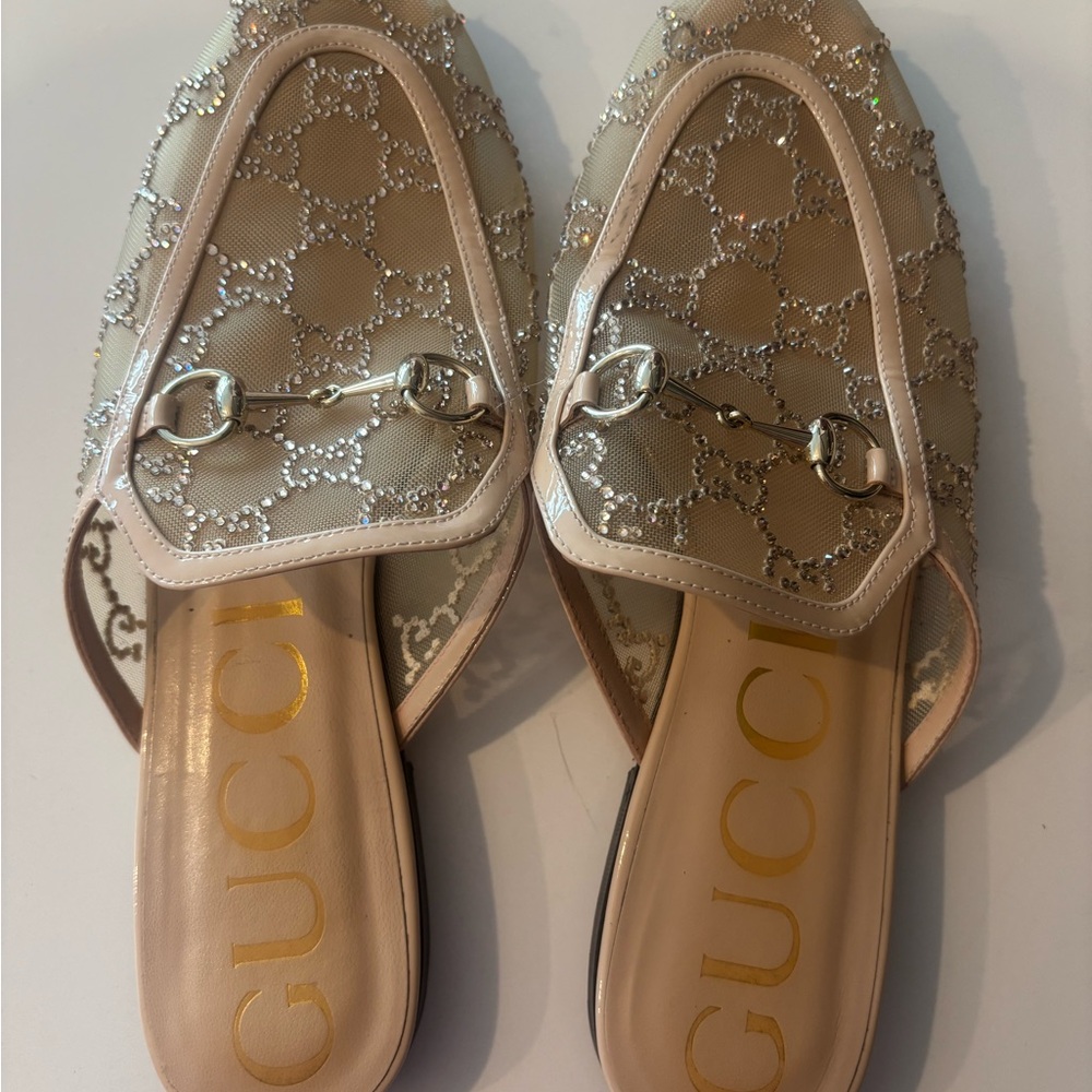 Gucci Beige and Silver Women's Mules
